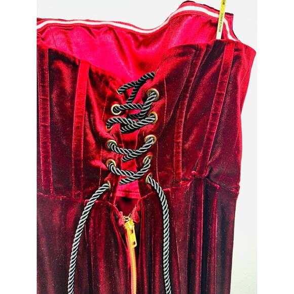 Bronx & Banco Red Velvet Florentina Corset Lace Up Back Gown Size Extra Small - Picture 11 of 16